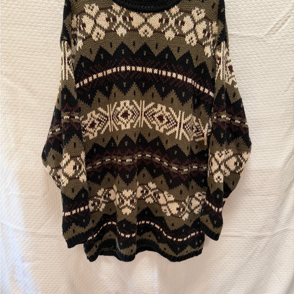 Men's Patterned Crewneck Sweater - Black, Brown, Cream